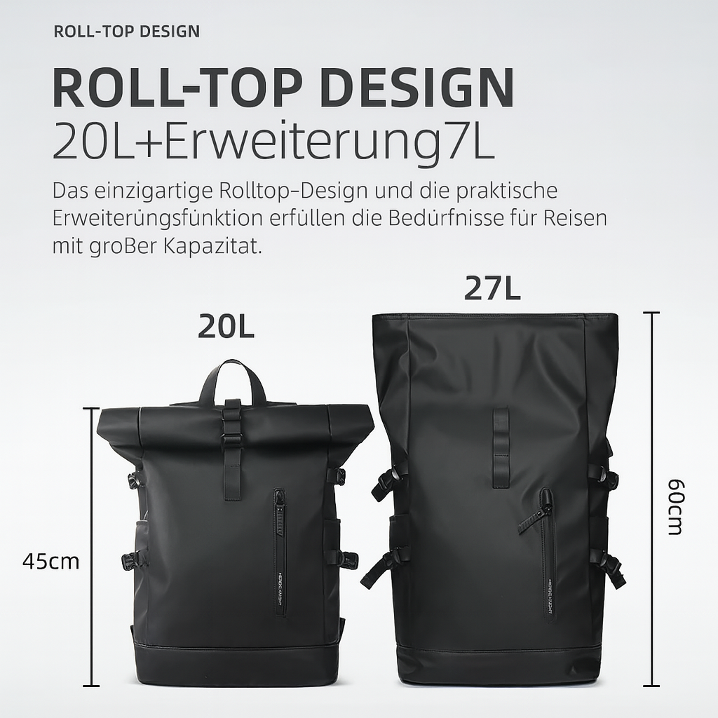 Nilo Wasserdichter Rucksack – Laptop Rucksack – Erweiterbar & Praktisch für Reisen