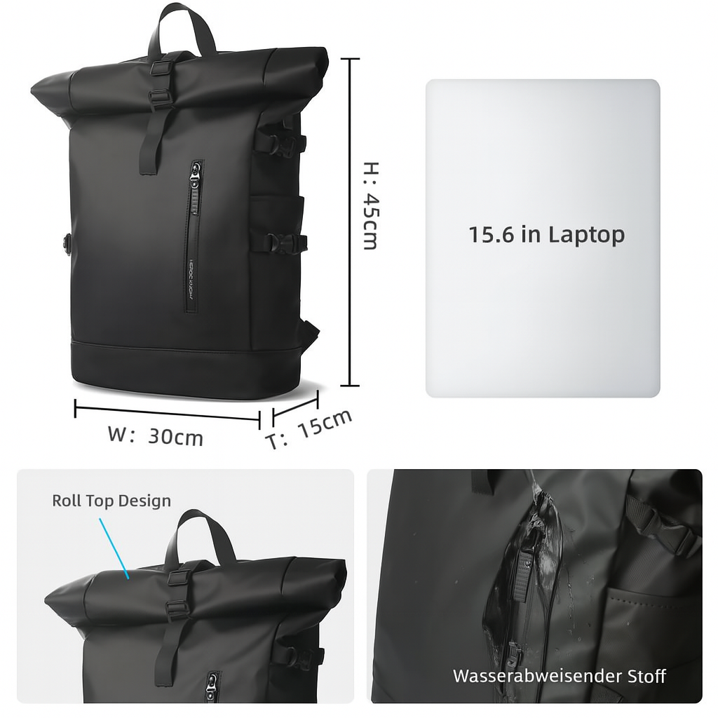 Nilo Wasserdichter Rucksack – Laptop Rucksack – Erweiterbar & Praktisch für Reisen