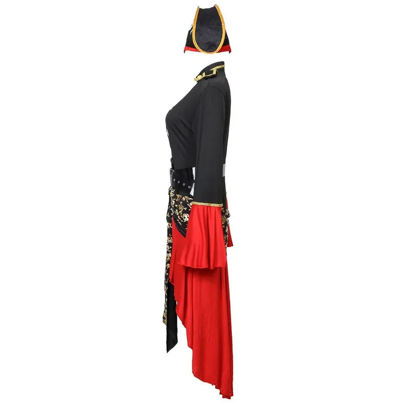 Piratenkapitän – Midi Kostümkleid – Dramatischer High-Low-Saum mit Rüschen & Korsettoptik 2