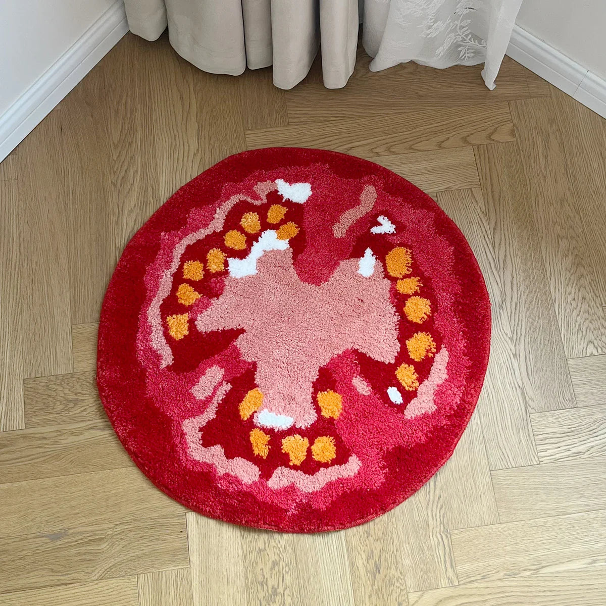 RUTOMA – Runder Teppich mit Tomaten-Design