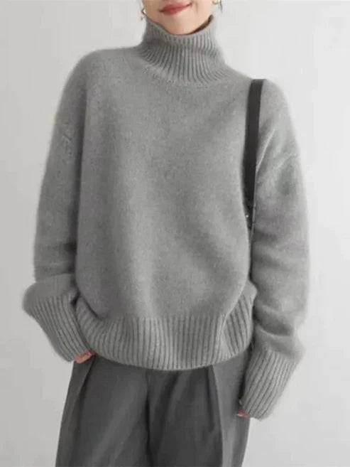 Regine – Kaschmir Pullover Damen – Grau, Klassischer Rollkragen für Eleganz und Komfort
