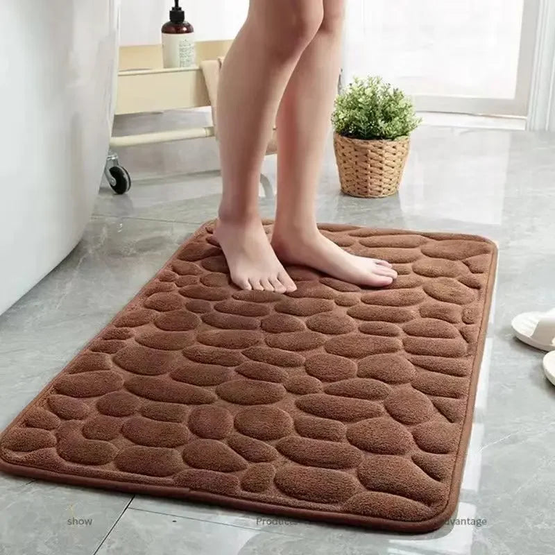 STEINA – 3D Badematte mit Kopfsteinpflaster-Optik, rutschfest & saugfähig