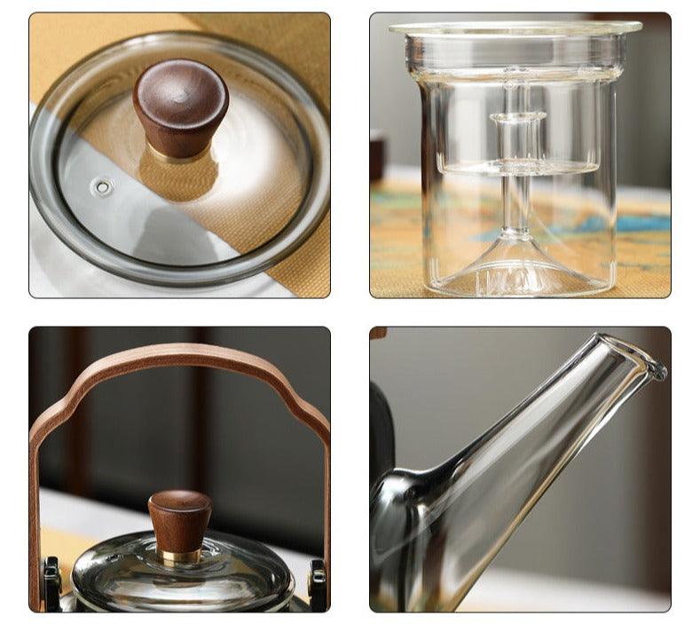 Satori – Teekanne aus Rauchglas & Holz mit Siebeinsatz