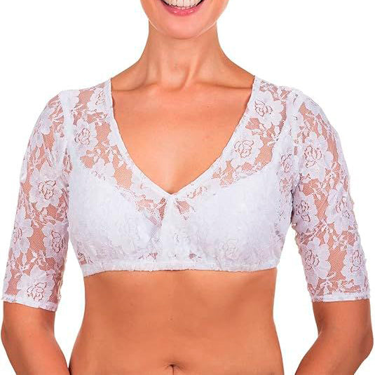 Sophia - Elegante Dirndlbluse mit Dreiviertel Ärmel – V-Ausschnitt Spitze – Feminin & Romantisch