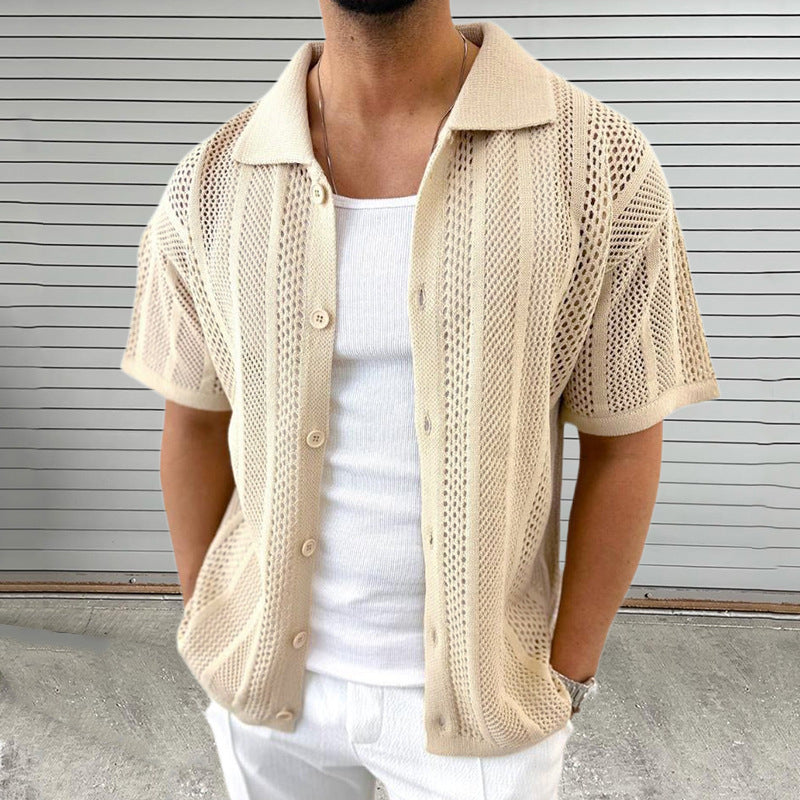 Strand Casual – Herrenhemd Kurzarm – Atmungsaktiv & Modernes Hollow-Out Design