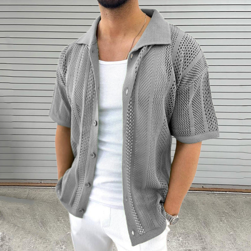 Strand Casual – Herrenhemd Kurzarm – Atmungsaktiv & Modernes Hollow-Out Design