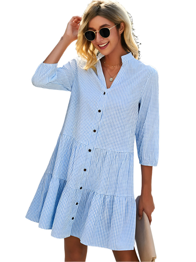 Tuva – Fließendes Kleid – Zeitloses Karomuster für Damen