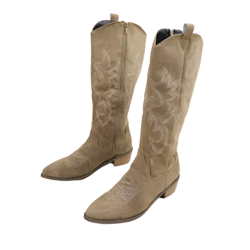 Victria – Knielange Cowboystiefel – Stilvoll mit Stickerei in Schwarz