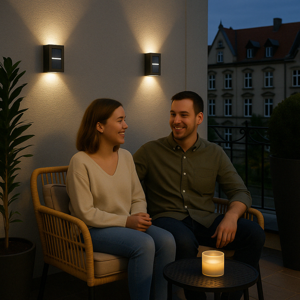 Wandleuchte Außen – Kabellos & Wetterfest – Solar LED für Terrasse und Garten 1