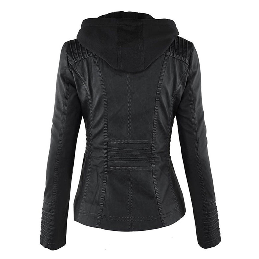 Wetterfeste Damenjacke – Elegante Lederjacke mit Abnehmbarer Kapuze 6