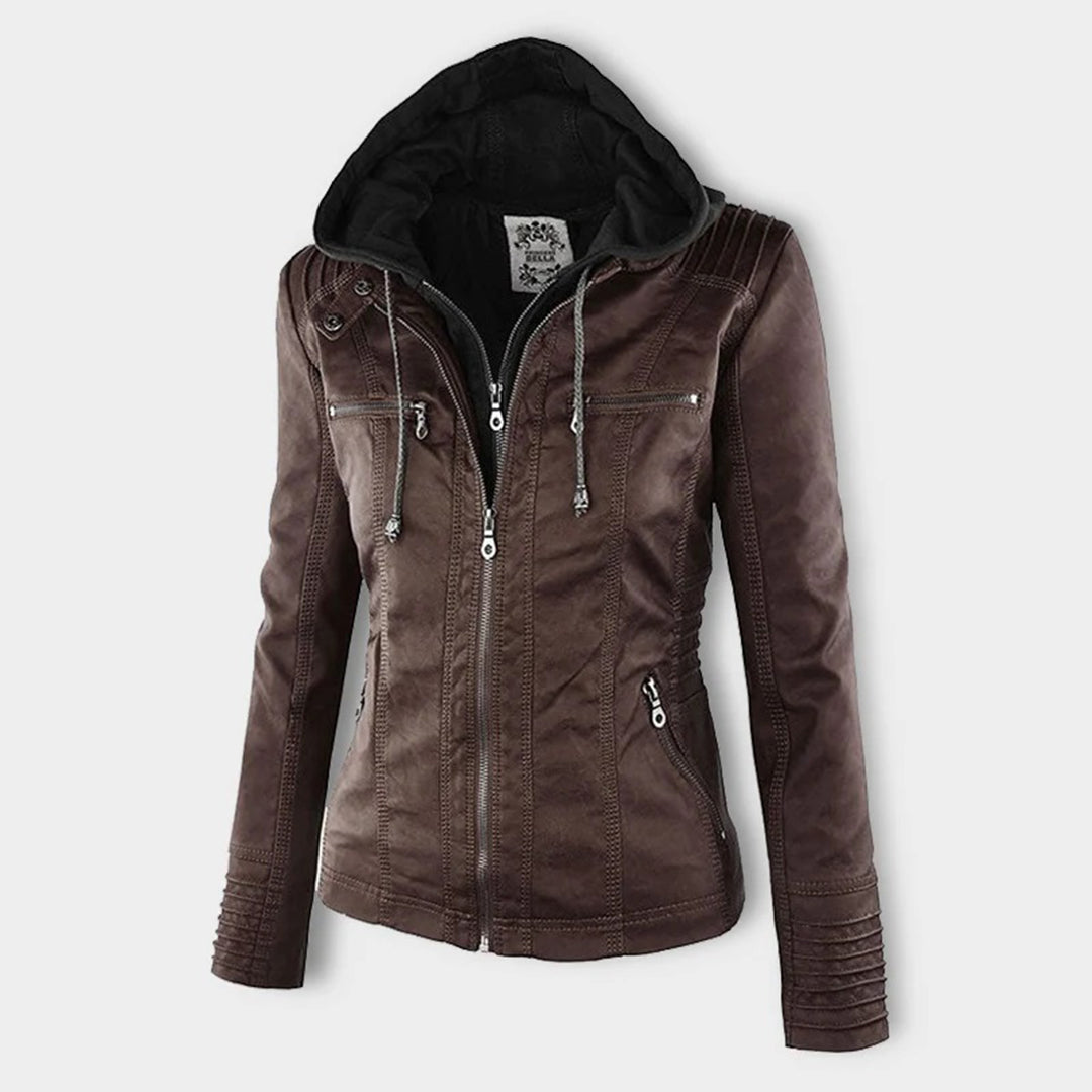 Wetterfeste Damenjacke – Elegante Lederjacke mit Abnehmbarer Kapuze 7