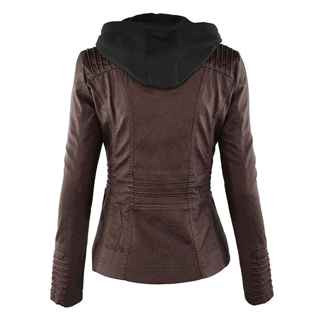 Wetterfeste Damenjacke – Elegante Lederjacke mit Abnehmbarer Kapuze 8