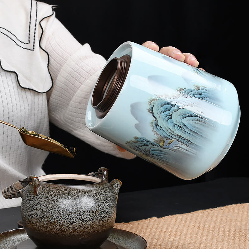 YamaSeal – Keramik-Teedose mit Bergmotiv