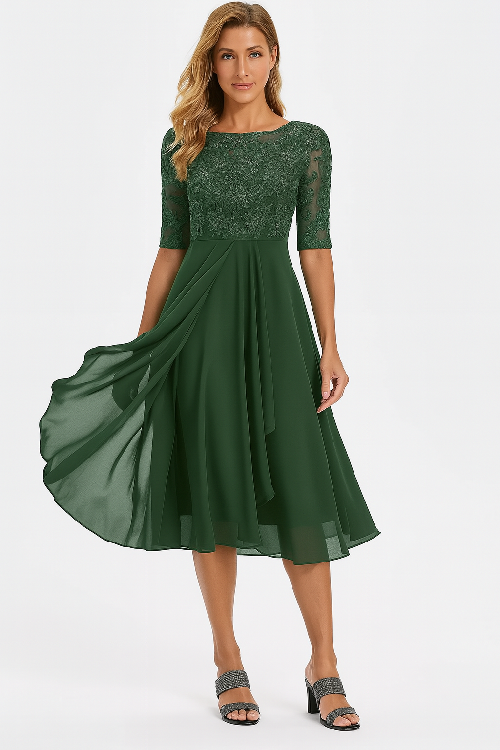 Besticktes Chiffon Midikleid für Damen – Elegant & Romantisch für Festliche Anlässe 2