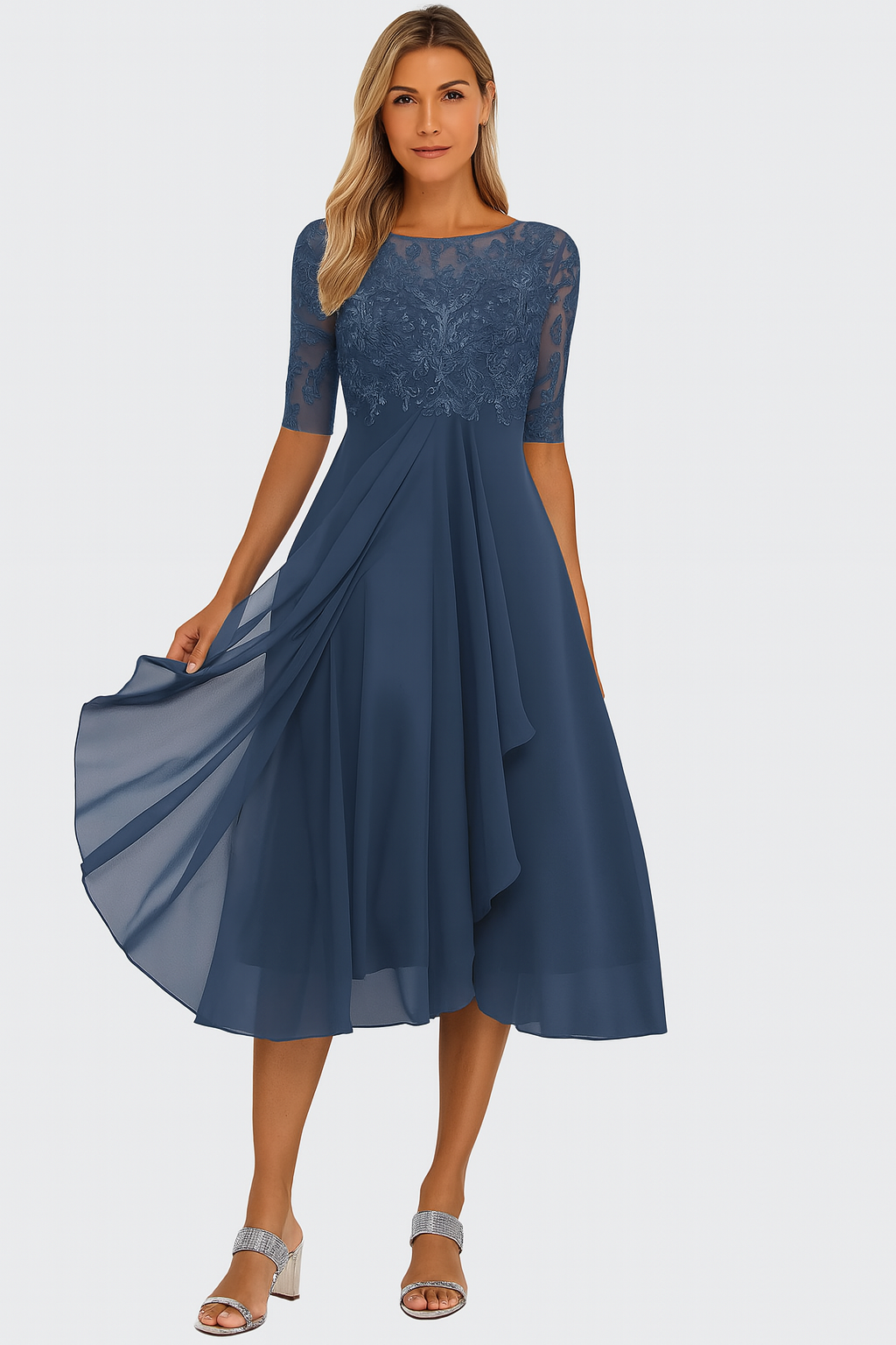 Besticktes Chiffon Midikleid für Damen – Elegant & Romantisch für Festliche Anlässe 3