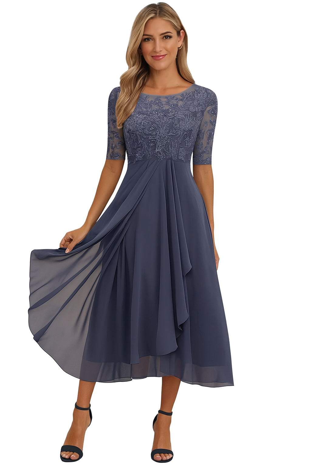 Besticktes Chiffon Midikleid für Damen – Elegant & Romantisch für Festliche Anlässe 4