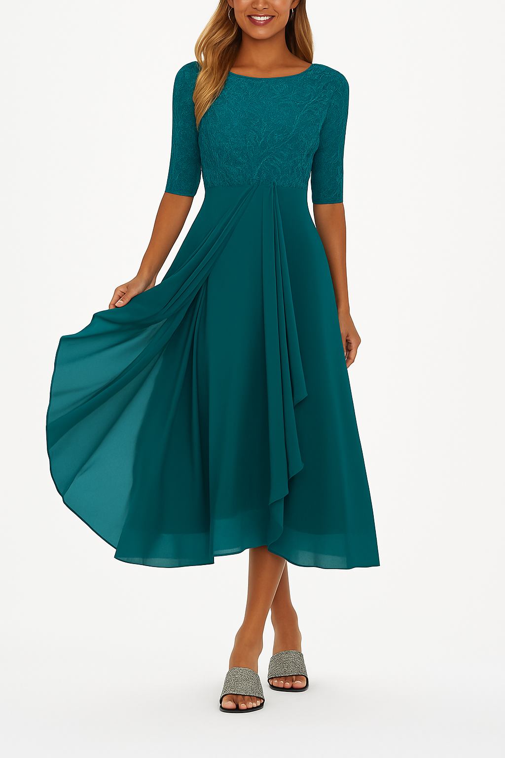 Besticktes Chiffon Midikleid für Damen – Elegant & Romantisch für Festliche Anlässe 5