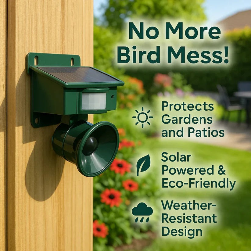 Bewegungsmelder Vogelabwehr – Solarbetrieben & Geräuschaktiv – Ideal für Garten und Terrasse