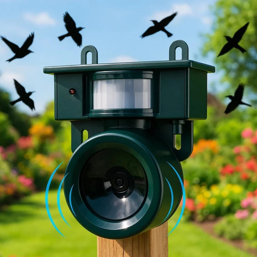 Bewegungsmelder Vogelabwehr – Solarbetrieben & Geräuschaktiv – Ideal für Garten und Terrasse