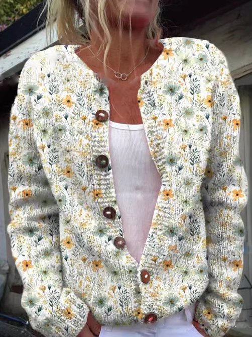 Blumenmuster Strickjacke für Damen – Elegant & Vielseitig