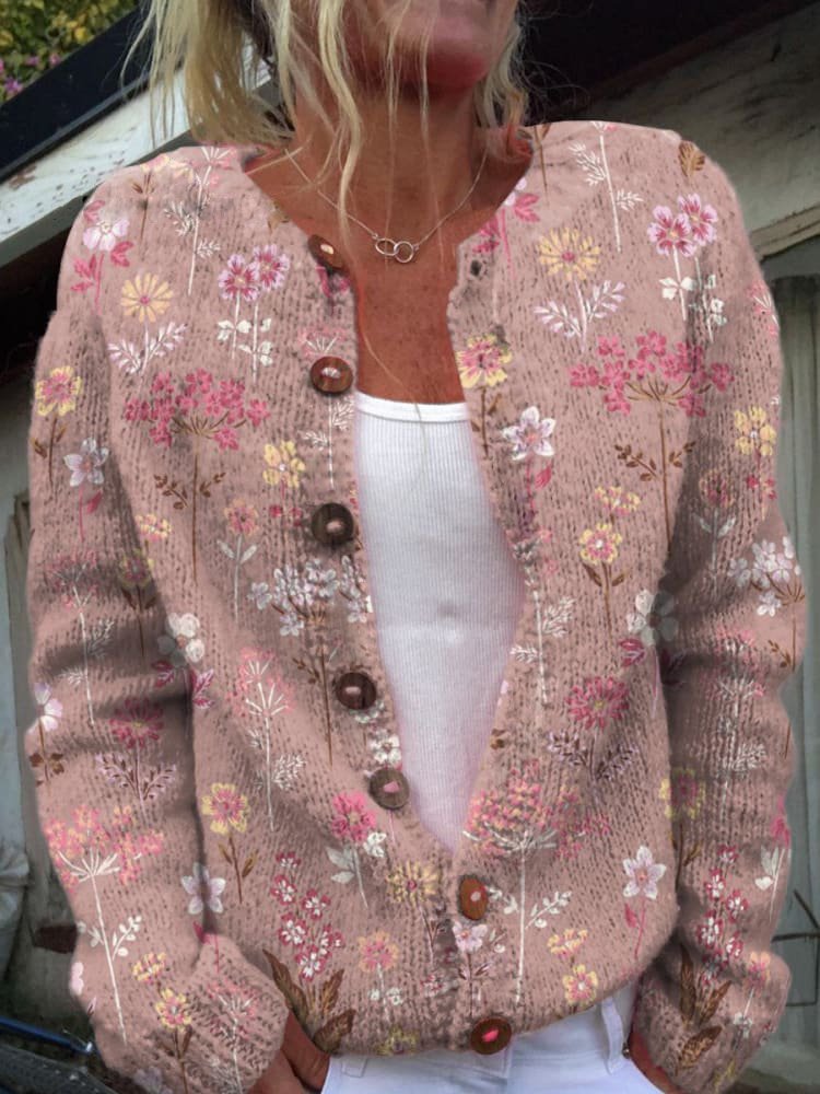 Blumenmuster Strickjacke für Damen – Elegant & Vielseitig