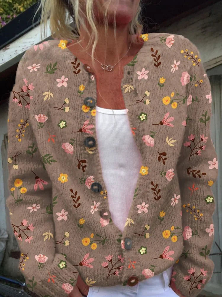 Blumenmuster Strickjacke für Damen – Elegant & Vielseitig