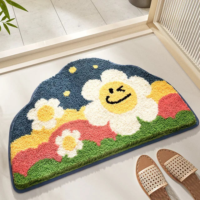 Blumora – Flauschiger Badteppich mit Blumenmuster & rutschfester Rückseite