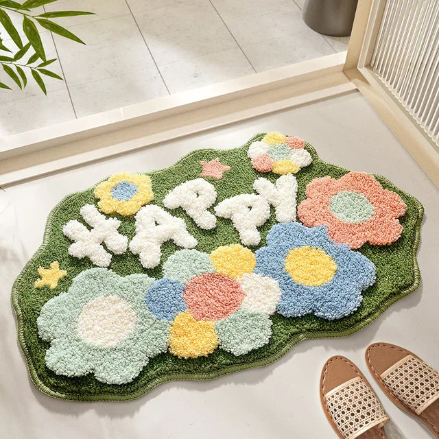 Blumora – Flauschiger Badteppich mit Blumenmuster & rutschfester Rückseite