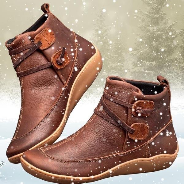 Damen Leder Stiefel – Schwarze Stiefel mit Plüschfutter – Bequem & Warm