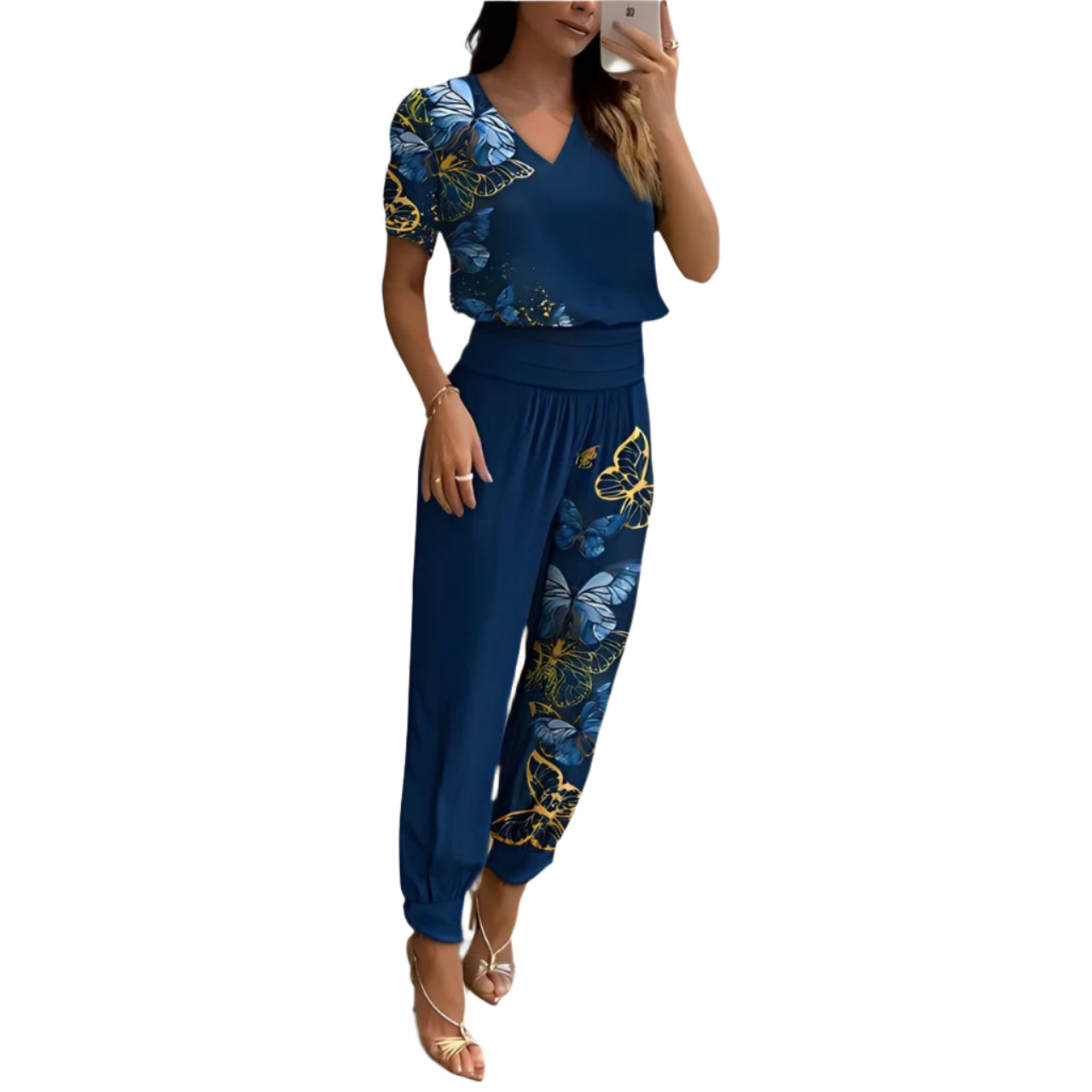 Damen Set – V-Ausschnitt Bluse und Hose – Stilvoll und Bequem 1