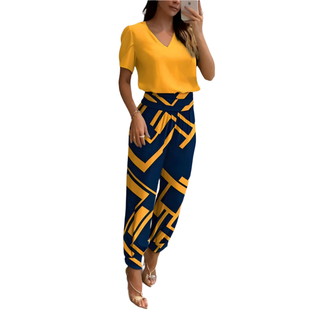 Damen Set – V-Ausschnitt Bluse und Hose – Stilvoll und Bequem 0