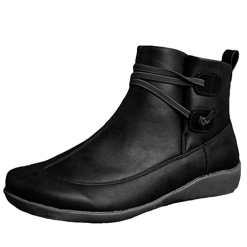 Damen Leder Stiefel – Schwarze Stiefel mit Plüschfutter – Bequem & Warm 1