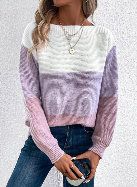 Dreifarbiger Patchwork-Pullover für Damen – Stilvoll & Bequem