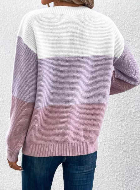 Dreifarbiger Patchwork-Pullover für Damen – Stilvoll & Bequem