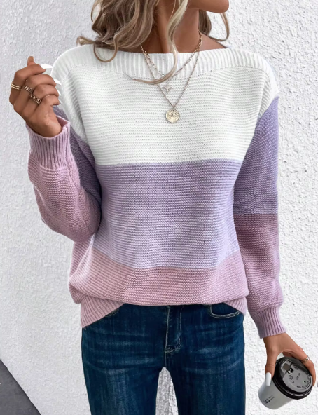 Dreifarbiger Patchwork-Pullover für Damen – Stilvoll & Bequem