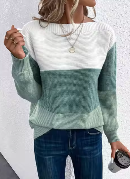 Dreifarbiger Patchwork-Pullover für Damen – Stilvoll & Bequem