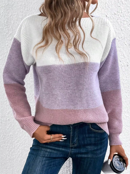 Dreifarbiger Patchwork-Pullover für Damen – Stilvoll & Bequem