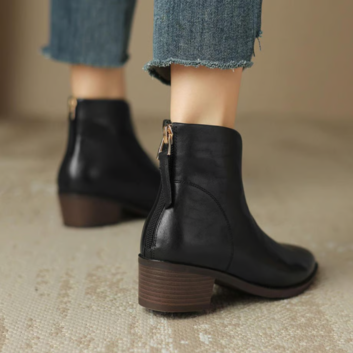 Elegante Damen Stiefelette – Hochwertiges Leder mit Blockabsatz