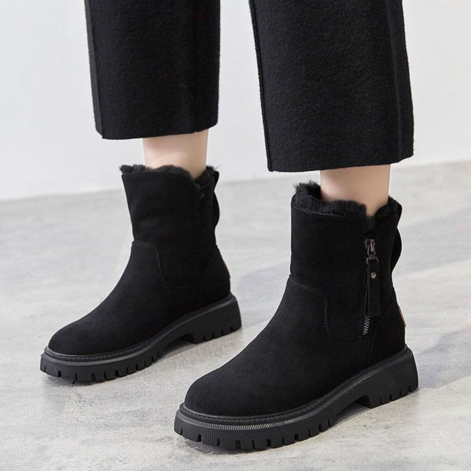 Elegante Samtstiefel Damen Schwarz – Warm & Vielseitig für Winteraktivitäten
