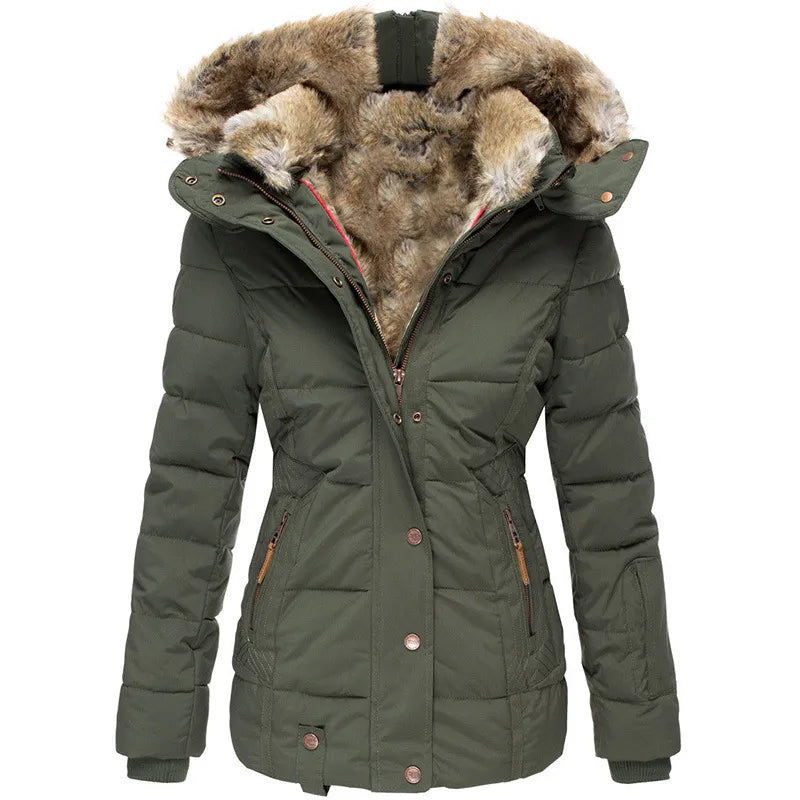 Eleganter Damen-Wintermantel – Luxuriöser Fellkragen & Taillierter Schnitt