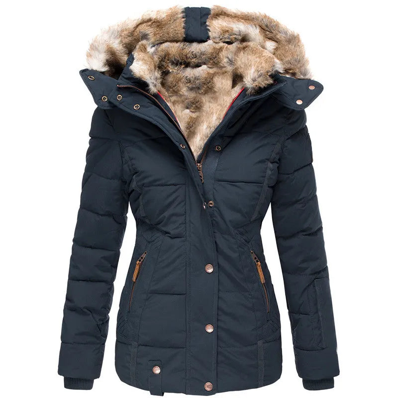 Eleganter Damen-Wintermantel – Luxuriöser Fellkragen & Taillierter Schnitt