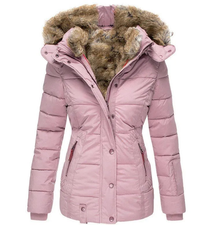 Eleganter Damen-Wintermantel – Luxuriöser Fellkragen & Taillierter Schnitt