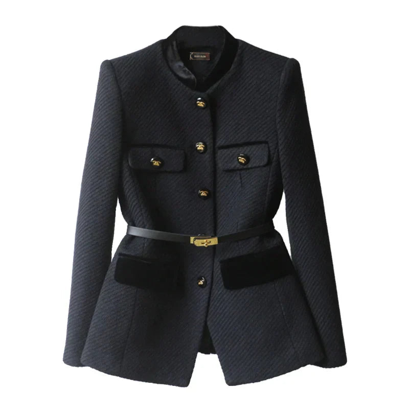 Eleganter Damen Wollmantel – Figurschmeichelnder Schnitt für Wintertage – Schwarz