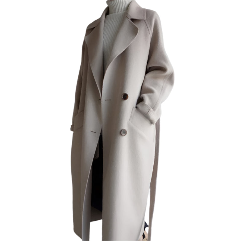 Eleganter Wollmantel Damen – Beige Langer Mantel – Luxuriöse Wärme für den Winter 0
