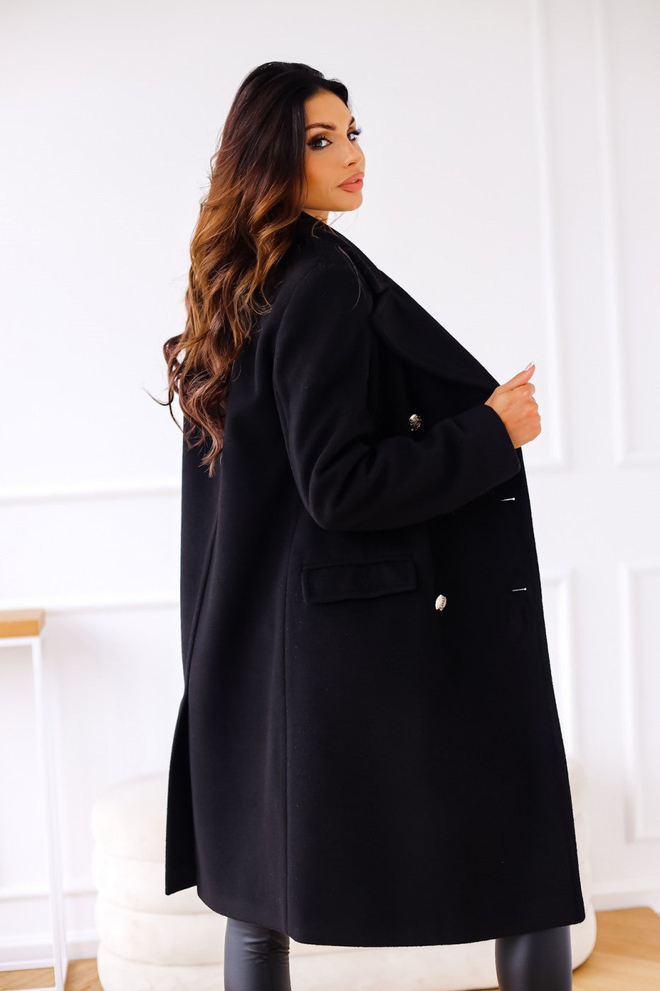Eleganter Zweireihiger Damenmantel – Stilvoller Schwarz Winter Mantel für Damen