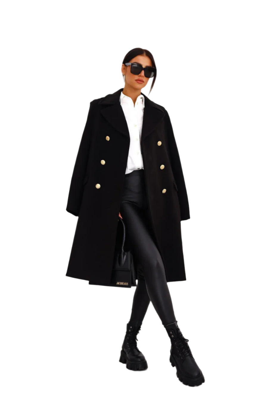 Eleganter Zweireihiger Damenmantel – Stilvoller Schwarz Winter Mantel für Damen
