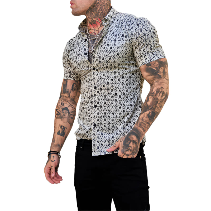 Elegantes Slim-Fit Herrenhemd – Moderner Print für den Sommer – Kurzarm Hemd für Herren