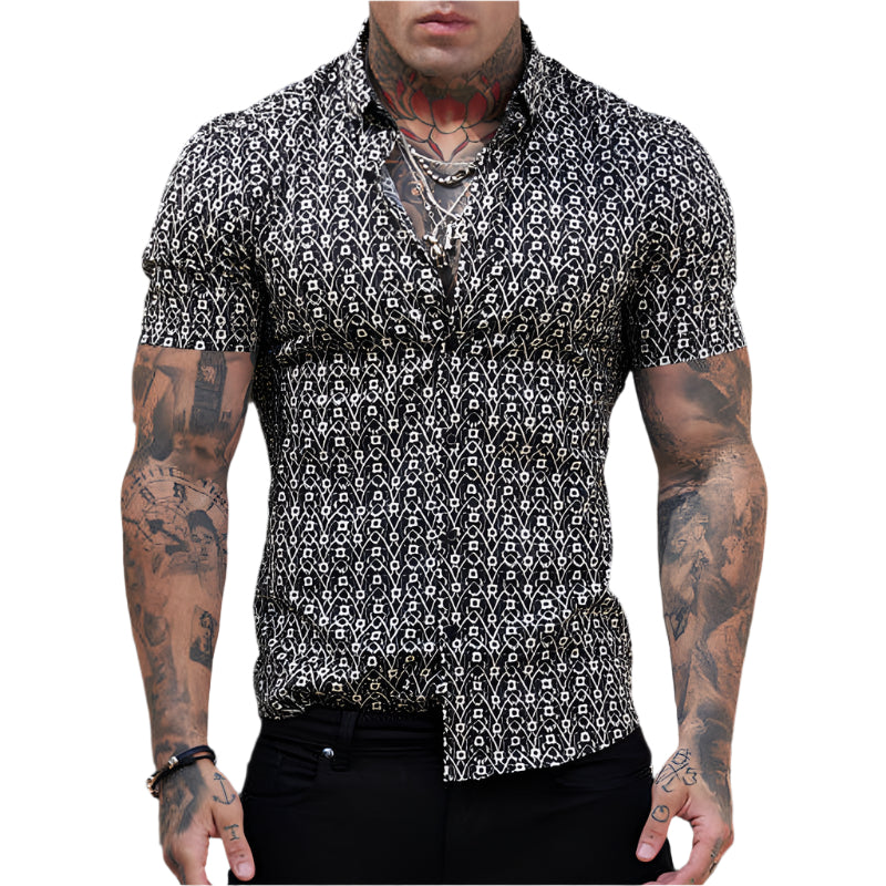 Elegantes Slim-Fit Herrenhemd – Moderner Print für den Sommer – Kurzarm Hemd für Herren
