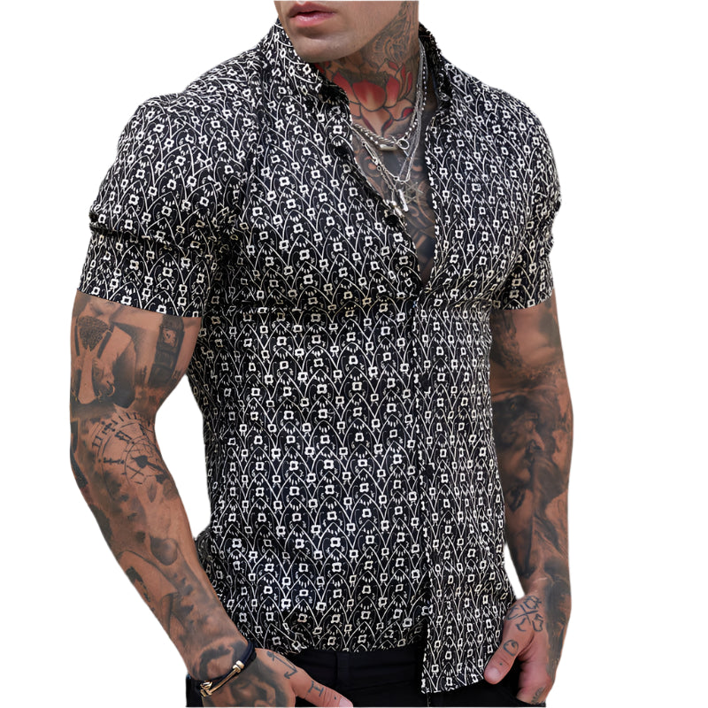 Elegantes Slim-Fit Herrenhemd – Moderner Print für den Sommer – Kurzarm Hemd für Herren