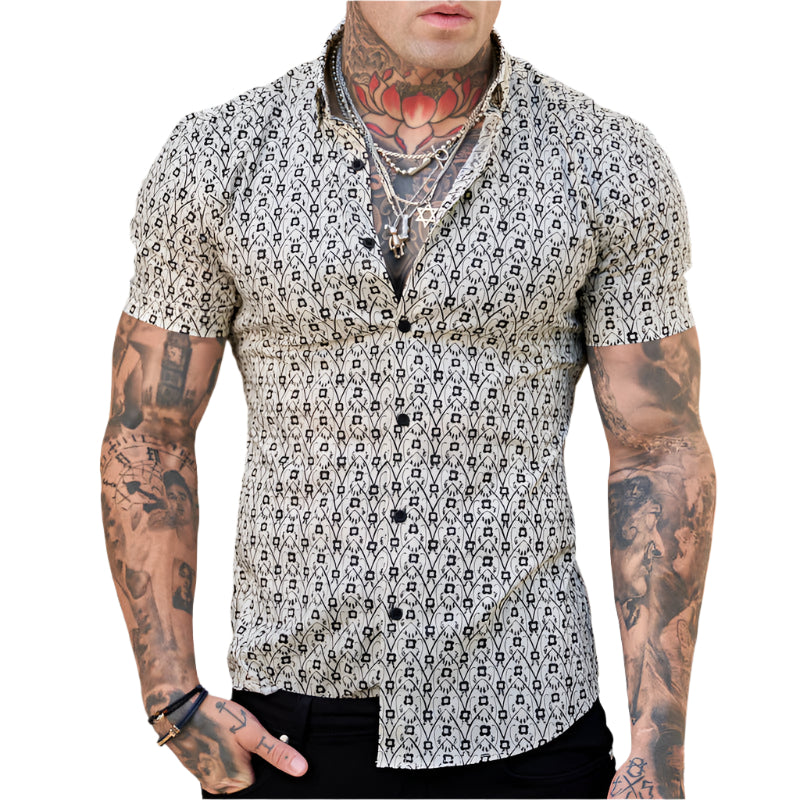 Elegantes Slim-Fit Herrenhemd – Moderner Print für den Sommer – Kurzarm Hemd für Herren